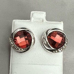 Rose Colored w/Rhinestone Accent Pierced Earrings. NWOT